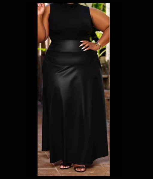 Faux Leather Long Skirt