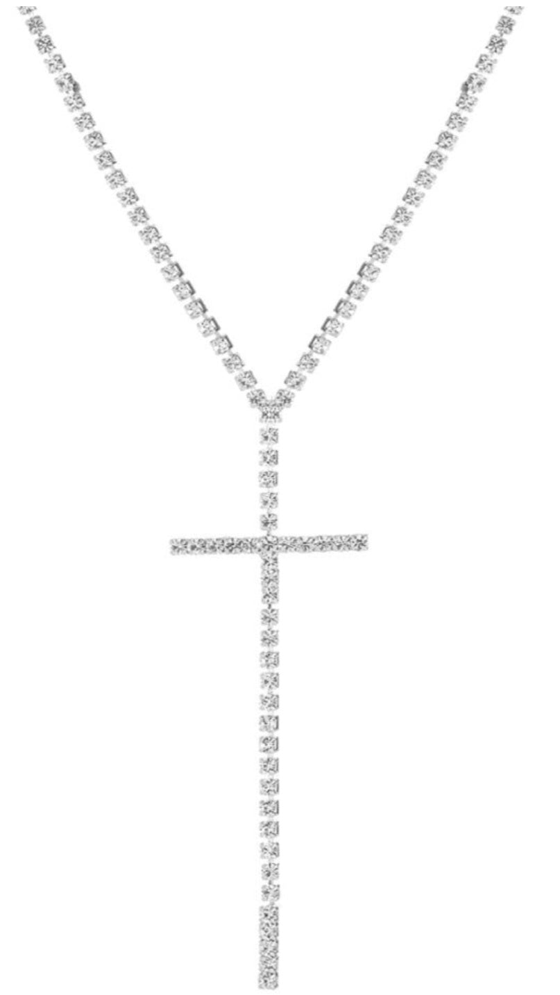 Rhinestone Long Cross Necklace