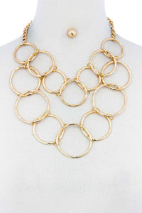 MULTI-LAYER LINKED CIRCLE NECKLACE AND EARRINGS SET
