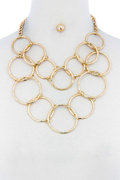 MULTI-LAYER LINKED CIRCLE NECKLACE AND EARRINGS SET