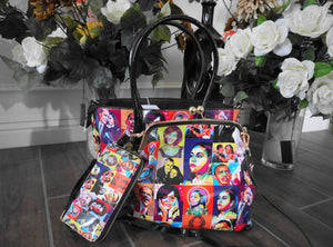 3IN1 OBAMA PAINTING ART SATCHEL CROSSBODY AND WALLET SET