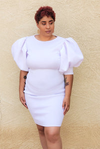 White Bodycon Dress with Exaggerated Sleeves